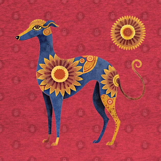 Greyhound dog with boho sunflower pattern by craftydesigns